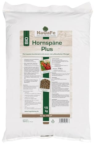 HaGaFe Bio Hornspäne Plus, mit pflanzlichem Bio Dünger, Gartendünger, Gemüsedünger, Obstdünger, Dünger (1 x 15 kg)