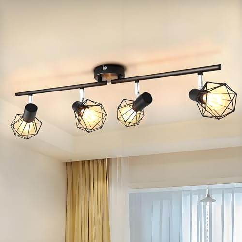 Sweier 4 Way Ceiling Light, Angle Adjustable E14 Ceiling Spotlight with Metal Mesh Shades,lamp Post is Foldable Wall Light,for Kitchen Living Room Bedroom Indoor Hallway Shop(Bulb Not Included)
