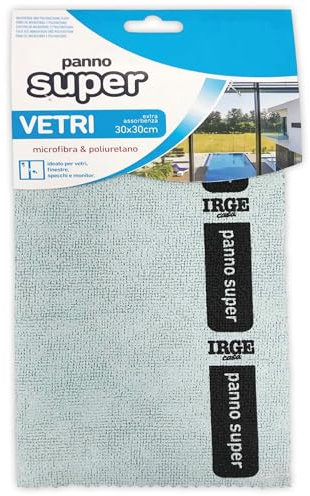Sicignano | Panno Super in Microfibra e Poliuretano 30x30 cm, Extra Assorbenza, Resistente, Multiuso per Bagno, Cucina, Vetri e Inox, Pulizia Senza Detergenti (1, Vetri)