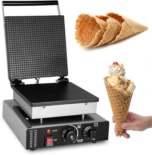 Machine à cornets de glace professionnelle, gaufrier électrique 1750 W, machine à rouleaux d'œufs avec température réglable de 50 à 300 °C, minuterie de 1 à 5 minutes, surface antiadhésive(Square)