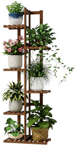 Bamworld Porta Piante da Interno in Bambu Naturale, Scaffale a 6 Livelli per Vasi, Ideale per Giardino, Patio e Balcone – Fioriera da Esterno & Arredo Giardino (Marrone Tè)