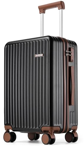 Ruausine Carry On Suitcase,Hard Shell 4 Wheel Cabin Suitcase with TSA Lock, 55x40x20cm Airline Approved,Lightweight Small Luggage (Black, 20 in)