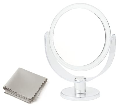 LIXTYC – Espejo de Aumento x5 de 13x18cm - 5” Portátil para Maquillaje, Afeitado, Skincare | Espejo Pequeño Redondo de Tocador Doble Cara | Ideal para Viaje, Baño o Regalo | Incluye Gamuza de Limpieza