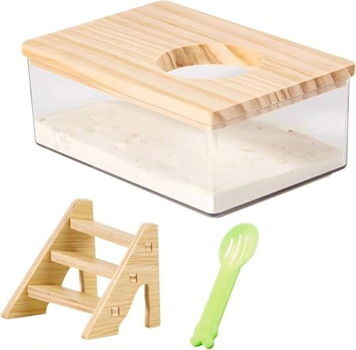 Mujiluxe Caja de baño de arena para hámster acrílico, con escalera y pala, para animales pequeños, hámsters, ratones, chinchillas