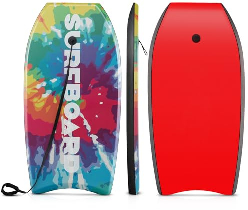 COSTWAY Tabla de Surf de 37 Pulgadas, Tabla Bodyboard Unisex con Núcleo EPS, Fondo HDPE, Cola Crescent, Doble Canal y Correa de Muñeca para Niños, Adolescentes y Adultos, Playa, Mar y Piscina