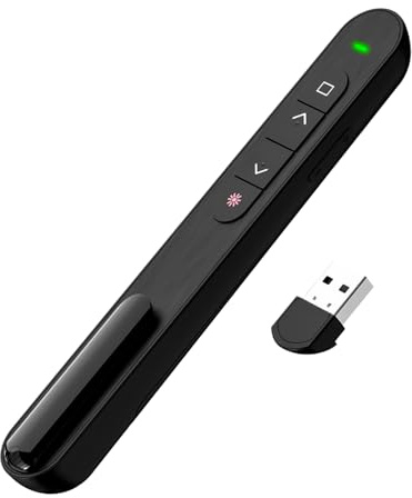 Presentation Clicker Wireless, Powerpoint Clicker for Slides, Up to 100M Control Range, 2.4GHz USB Receiver Plug & Play with Laser Pointer, Presentation Remote for Teaching, Meetings & Lectures