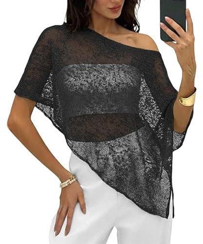 Glamoreal Women's Transparent Poncho Shrug & Bolero – Light Knitted and Crocheted Mesh Shrug – Summer Cover-up 2026