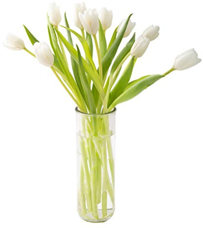 KaBloom PRIME NEXT DAY DELIVERY - Bouquet of Fresh White Tulips with Vase .Gift for Birthday, Sympathy, Anniversary, Get Well, Thank You, Valentine, Mother’s Day Fresh Flowers