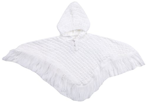 BABYTOWN Baby Knitted Hooded Poncho Fringed Newborn, White, Newborn