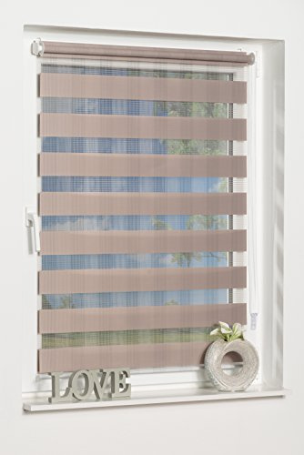 K-home Klemmfix Doppelrollo Rota ohne Bohren Design Streifen Taupe, 120 x 130 (B x L)