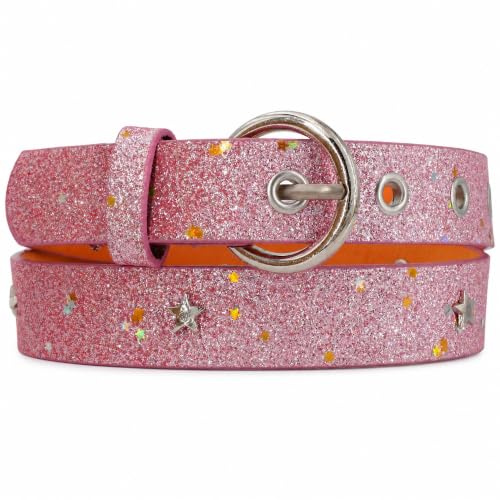 EANAGO Cintura Superstar per Bambini (3-12 Anni, Circonferenza Vita 52-67 cm, Lunghezza Totale 75 cm) - Moderna Cintura Glitterata con Borchie a Stella per Bambine