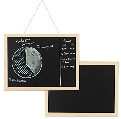 2x Lavagna per Gesso con Cornice in Legno, Cancellabile, Bacheca da Ufficio, da Parete, 30x40cm, Nera