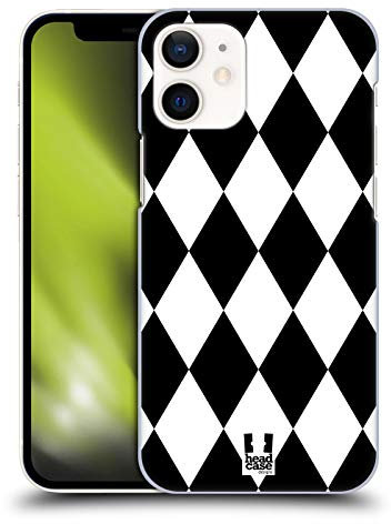 Head Case Designs Diamonds Black And White Patterns Hard Back Case and Matching Wallpaper Compatible With Apple iPhone 12 Mini