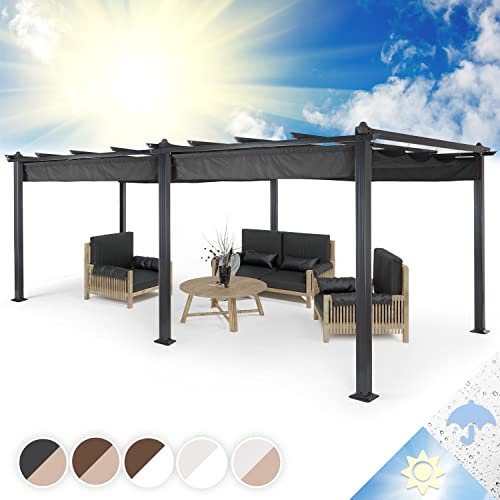 Blumfeldt Pergola Aluminium 3x6m, Terrasse et Jardin, Toit Rétractable, Kit en Métal, Cadre en Aluminium, Protection UV, Toit en Polyester Imperméable