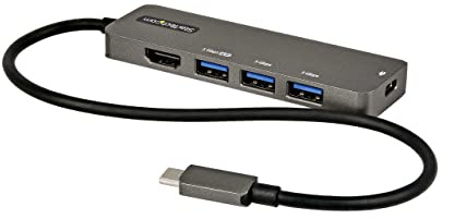 StarTech.com USB C Multiport Adapter - USB-C to HDMI 2.0b 4K 60Hz (HDR10), 100W Power Delivery Pass-Through, 4-Port USB 3.0 Hub - USB Type-C Mini Dock - 12 (30cm) Long Attached Cable (DKT30CHPD3)