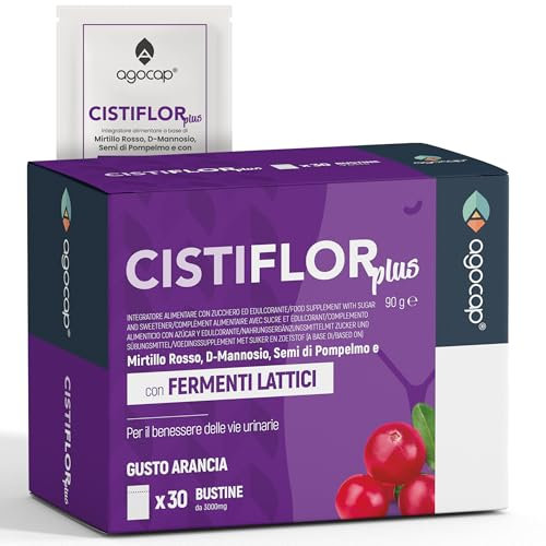 Cistiflor Plus, Mirtillo Rosso, Fermenti Lattici probiotici, Inulina, Semi di Pompelmo | 30 bustine per Cistite, Candida, Infezioni Vie Urinarie | Agocap, integratore d mannosio, cranberry