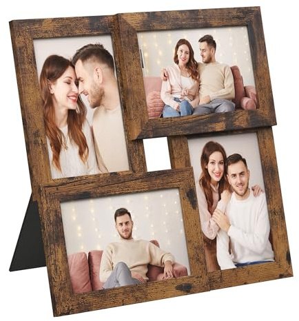 SONGMICS Collage Picture Frames, 4x6 for Wall Decor, Multi Family Photo for Gallery Decor, Hanging Display, Set of 4, Rustic Brown URPF025X01