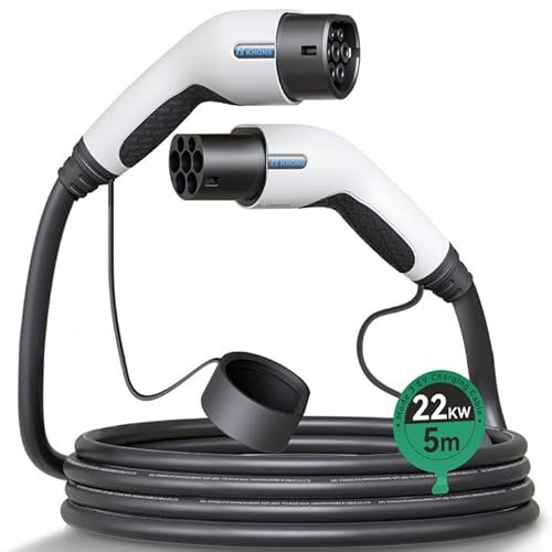 Miracle EV Connctor EV Cable de Carga Tipo 2 Cable de Vehículo Eléctrico EV 32A 22KW Cable de 5m IP66 Impermeable con Bolsa de Transporte para IEC62196 Híbrido de Carga de Coches Eléctricos（Blanco）