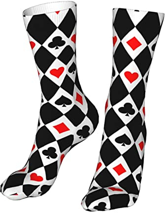 AOOEDM Patrón de rombos con medias de naipes calcetines para mujer y hombre