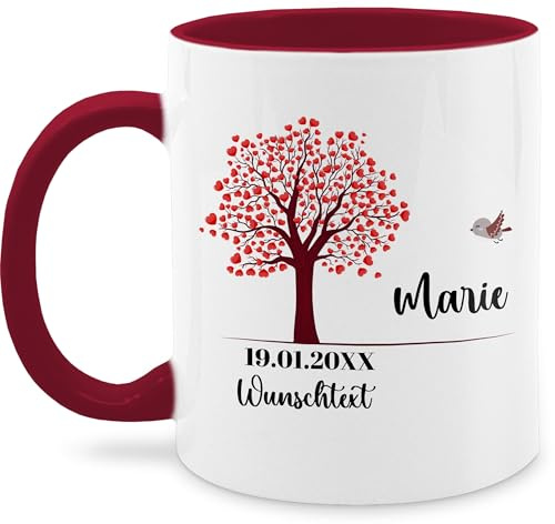 Tasse Tassen 325ml - Lebensbaum Geburt I Taufe Geschenk Kommunion I Datum - 325 ml - Bordeauxrot - kommunionstasse personalisierte konfirmationsgeschenke konfirmation konfirmations glühweintassen