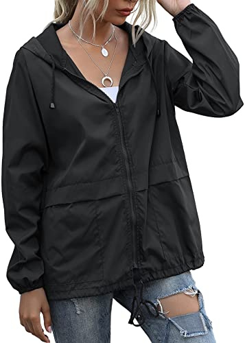 JMinger Lightweight Rain Coats Women Packable Raincoats for Adults Plus Size Rain Jackets Waterproof Black