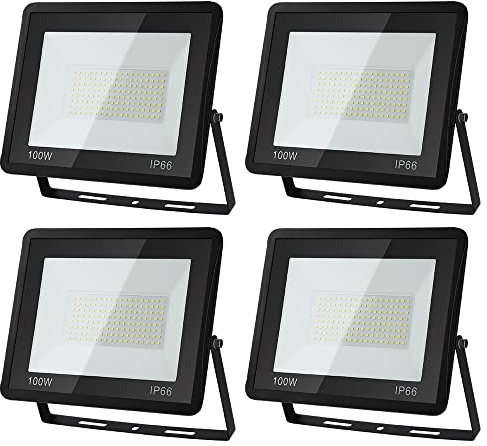 Daromigo LED Strahler Außen, 4 Stück 100W, Superhell 8500LM Scheinwerfer, 3000K Warmweiß IP65 Wasserfest Außenstrahler für Hinterhof, Flur, Garage