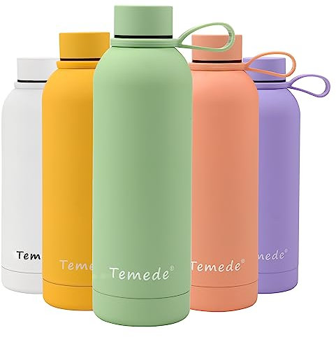 Temede Small Stainless Steel Insulated Water Bottle 500ml, Vacuum Flask BPA-Free, 12hrs Hot & 24hrs Cold Drinks, Thermal Metal Sports Bottles,Leakproof Double Wall Drinking for Kids,Gym,Running,Travel