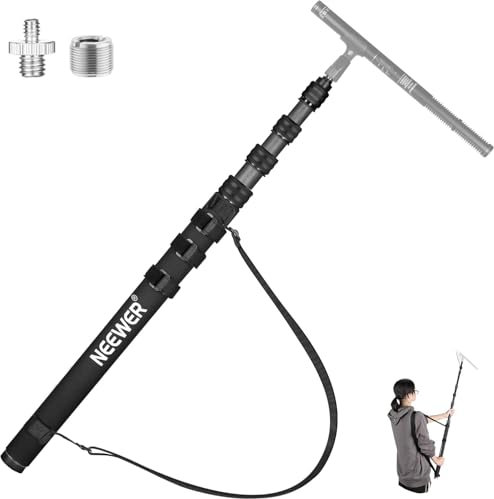 NEEWER Upgraded Microphone Boom Pole, 9.8ft/300cm Telescopic Carbon Fiber Mic Boom Arm with 5 Sections, 1/4 3/8 5/8 Screw Adapters, Cable Straps, Shoulder Strap & Storage Bag, MS-300CB (Black)