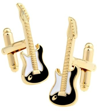 Dsnyu Gemelos dorados para hombre, gemelos para camisa, traje de guitarra, esmoquin, accesorios de joyería, regalo de cumpleaños con caja, 3.2 x 1.1 cm, Cobre, No es una piedra preciosa