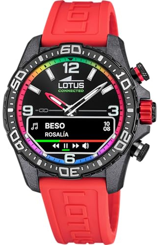 LOTUS Reloj Inteligente Hombre Híbrido Connected D de Caucho Rojo - Analógico Inteligente 20000/6 - Control Música, Cuenta Pasos, Notifica y Rechaza Llamadas - hasta 10 Días de Batería