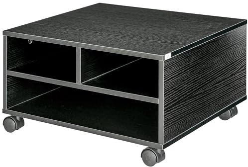 HOMCOM Mobile Porta Stampante a 2 Ripiani, Mobiletto per Ufficio e Studio in Legno con Ruote, 47x40x22.5cm, Nero