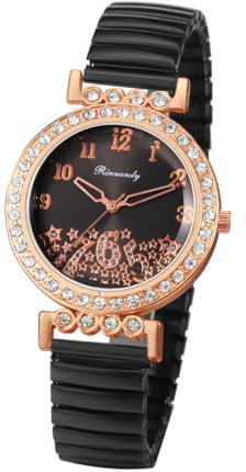 JewelryWe Orologio Elastico da Polso da Donna: Orologio Analogico Cinturino in Acciaio Inssidabile con Zirconi Brillanti Idee Regalo per Lei