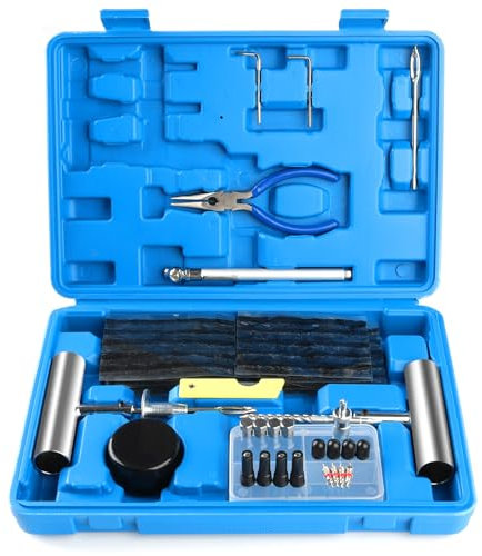 69 Stück Reifenreparaturset, Autoreifen Reparaturset, Heavy Duty Reifenflickzeug Auto mit 40 Reparaturstreifen, Tragbares Reifen Reparaturset Kfz für Autos, Motorräder, Wohnmobile, LKW, ATV usw