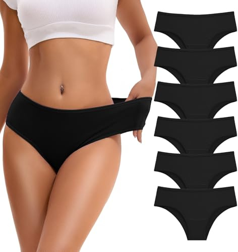 INNERSY Underbyxor dam bomull hipster underkläder bikini trosor 6-pack | Medium midja damtrosor, sport brasilianska trosor kvinnor, stretch damunderkläder, midi trosor andas, flerfärgade