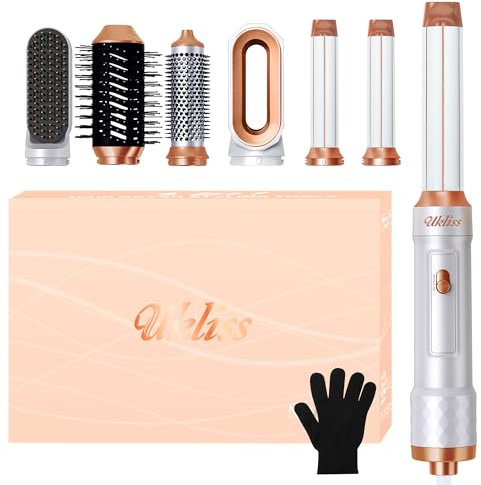 UKLISS 6 IN 1 Haarstyler Set, Warmluftbürste mit 6 Ersatz: Air Auto-Wrap Lockenstab, 1000W Ionen Haartrockner, Rund Stylingbürsten, Multistyler Pro Airbrush Hair Styler Set für Lange Kurze Haare