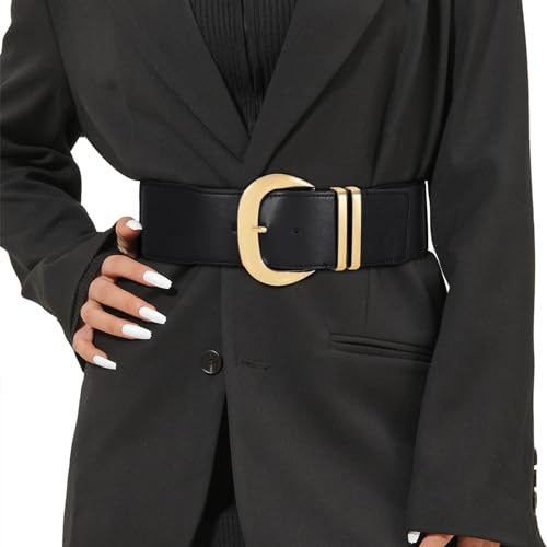 JASGOOD Ceinture Élastique Large pour Femme - Noir, 100cm