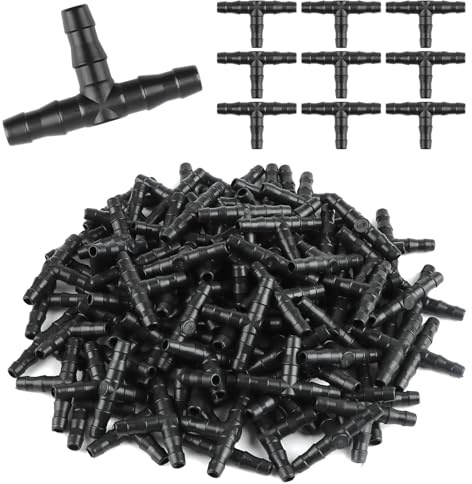 Rolcoassuns 200 pcs Raccordo a T Gommato Universale per Irrigazione a Goccia 1/4, Connettori Gommati per Tubo 4mm/7mm per Sistema di Irrigazione a Goccia