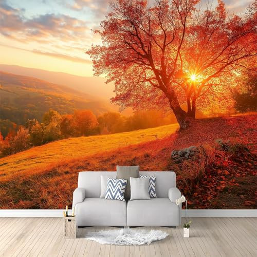 Fotomurale Carta da Parati Paesaggio Naturale Foresta Autunnale Alberi 200 x 140 cm Fotomurali Murale 3D Poster Gigante Moderna, Carta da Parati Decora per Camera Letto, Soggiorno, Stanza dei Bambini