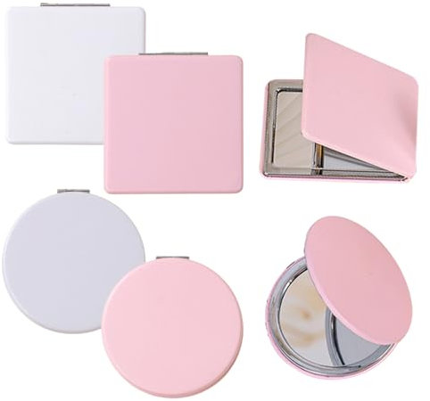 mengger Miroir de Poche, 4 Pieces Mini Miroir 7.2 * 7.2cm,Miroir de Maquillage Pliable Portable,Miroir de Voyage en Cuir PU Application Maison Bureau Extérieur(Blanc Rose)