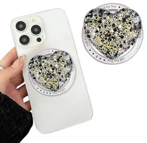 TOEECY Soporte Magnético Teléfono Forma Corazón Brillante Purpurina Agarre Posterior Móvil Adhesivo Sujeción Universal