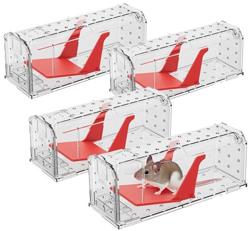 Roshield 4 X pièges à Souris sans cruauté pour l'intérieur et l'extérieur Piège antiparasitaire Durable pour la Capture Vivante. Piège à Souris réutilisable pour rongeurs. Capteur Rapide & Efficace