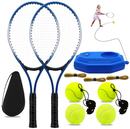 ZHUOKECE 21 Tennis Rackets for Kids, 2 Players Recreational Tennis Rackets Set for Beginners with 4 Tennis Balls, 3 Overgrips, 1 Tennis Bag (Blue)