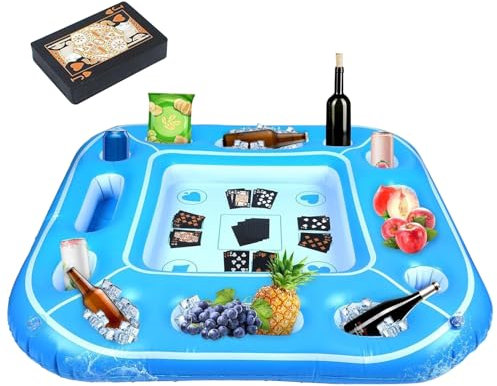Table de Cartes flottantes pour Piscine, Table de Jeux de société Gonflable, Bureau Flottant Amusant imperméable, Plateau de Carte à bac à remous, Porte-boissage Gonflable, Accessoires de Piscine
