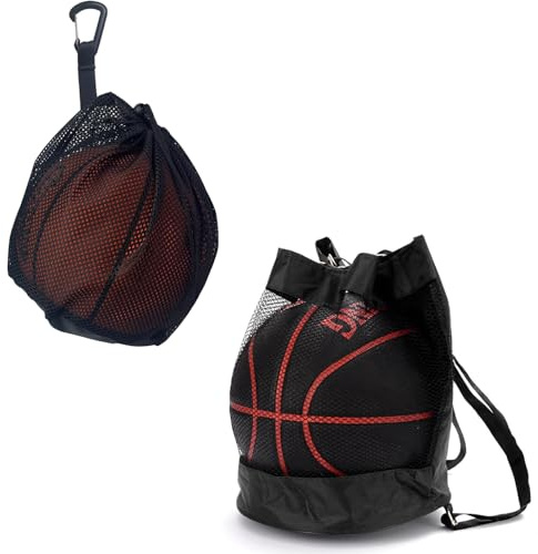 SIXHAOBU Borsa da basket in 2 pezzi, borsa per palloni pieghevole con coulisse,Borsa Rete per Palloni Sportivi 2 in 1 Set, Zaino da Basket Portatile Multifunzionale Grande Sacca Sportiva