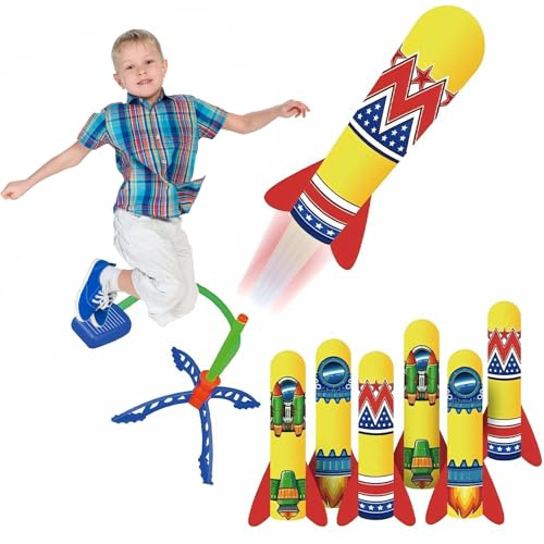 Fusée Plastique Kit,avec 6 roquettes en Mousse,Jeu Exterieur Enfant, Cadeau & Jouet pour Enfants,Jouet Exterieur Enfant de 3 à 12 Ans,Cadeau Anniversaire Garçon Fille