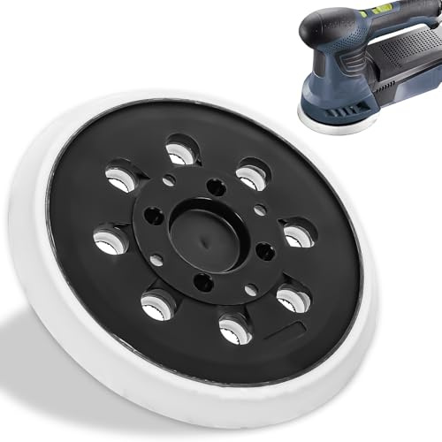 Plateau de ponçage blanc 125 mm à 8 perforations fixation auto-agrippante, support abrasif résistant adapté aux ponceuses orbitales références PEX 300 AE/PEX 400 AE