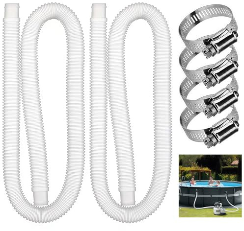 2-Pack White 32mm Pool Replacement Hose 59 Long with 4 Leak-Resistant Flexible PE for Pool Pumps and Sand Filter Systems