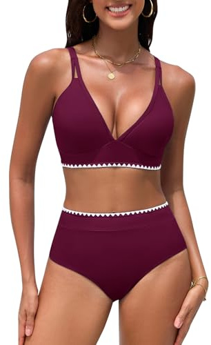 UMIPUBO Baddräkt dam 2-delad hög midja vadderad push-up bikini formande platt mage sexig gömma sommarmage strand klassisk smal tvådelad baddräkt