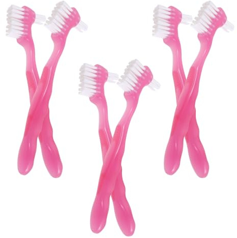 Abaodam Cepillo Limpiador de Dentaduras Postizas Doble Extremo 6 Piezas Color Rosa Fucsia Cerdas Suaves para Limpieza Profunda y Uso Portátil en Cuidado Bucal Diario