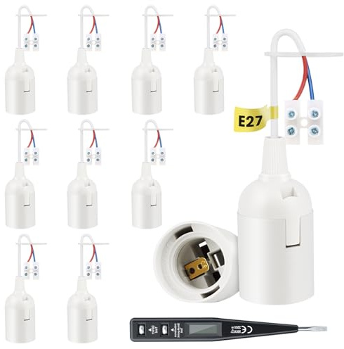 talifoca 10 Pezzi Portalampada E27, Plastica Lampade Basi con Filo e Terminale, Porta Lampadina E27, Portalampada Base della Lampadina per Cantiere,Ristrutturazione